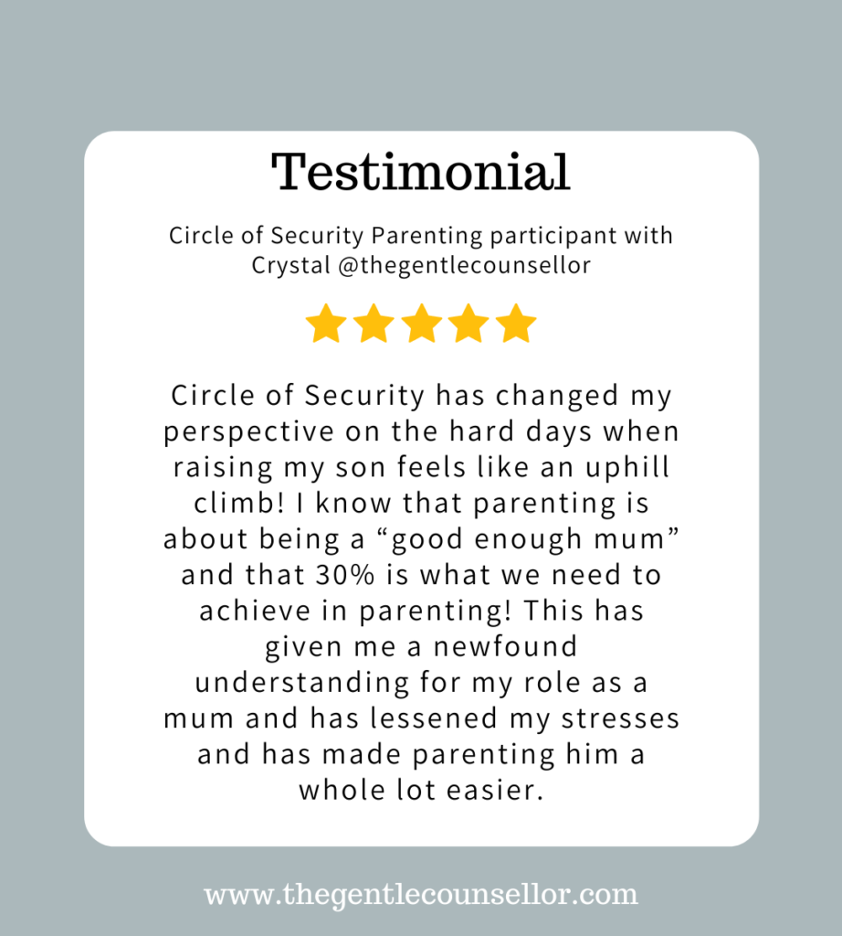 Circle of Security Parenting participant testimonial with Crystal @thegentlecounsellor