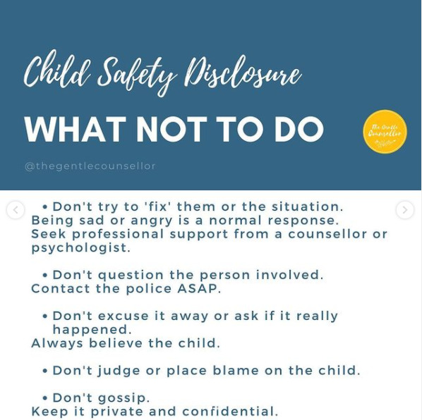 child safety disclosure what not to do